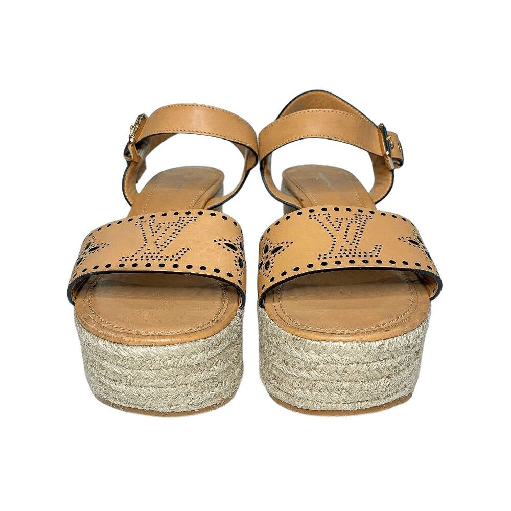 Louis Vuitton Starboard Wedge Cut Out Logo Sandals EU 40 Tan Espadrille Platform - Picture 4 of 10